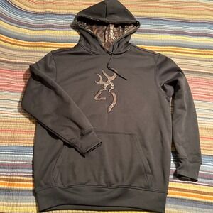Browning Hoodie Mens Medium Gray Camo Lined‎ Hooded Sweatshirt Pullover